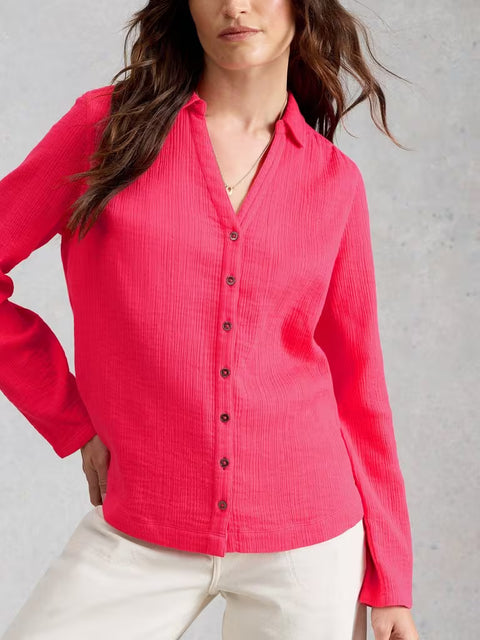 White Stuff Annie Double Cloth Shirt Bright Pink 445753