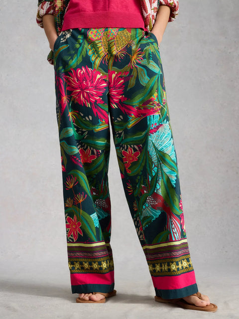 White Stuff Ally Wide Leg Trousers Green Print