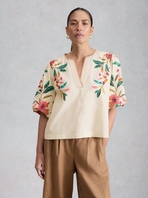 White Stuff Maeve Embroidered Top Ivory Multi 446098