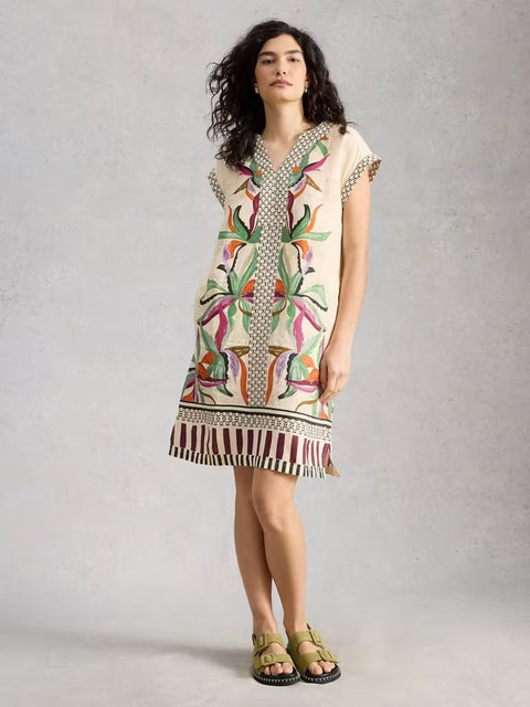 White Stuff Jilly Natural Print Womens Linen Dress