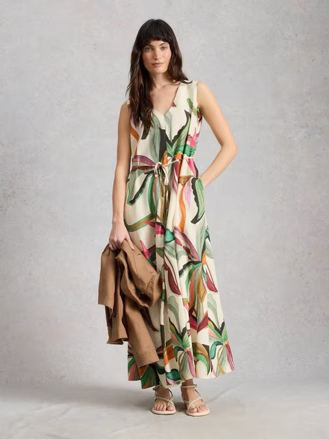 White Stuff Poppy Linen Blend Maxi Dress 446136 Natural Print