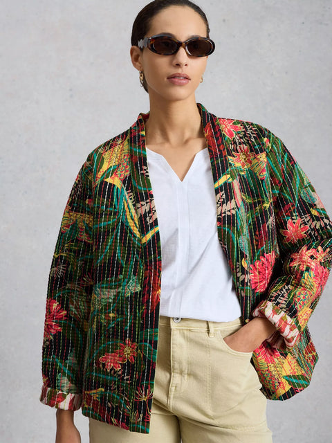 White Stuff Printed Quilted Jacket Green Multi 446209