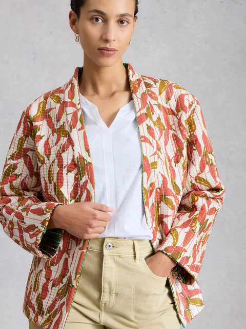 White Stuff Printed Quilted Jacket Green Multi 446209