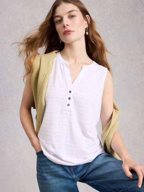 White Stuff Nora Texture Notch Brilliant White Womens Vest