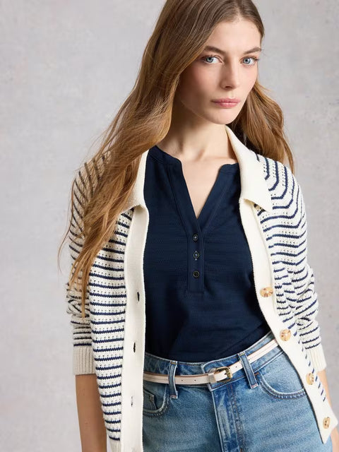 White Stuff Nora Texture Notch Dark Navy Womens Vest