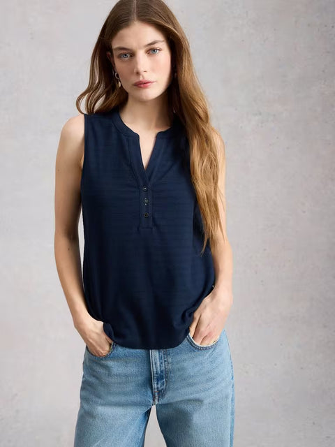 White Stuff Nora Texture Notch Dark Navy Womens Vest