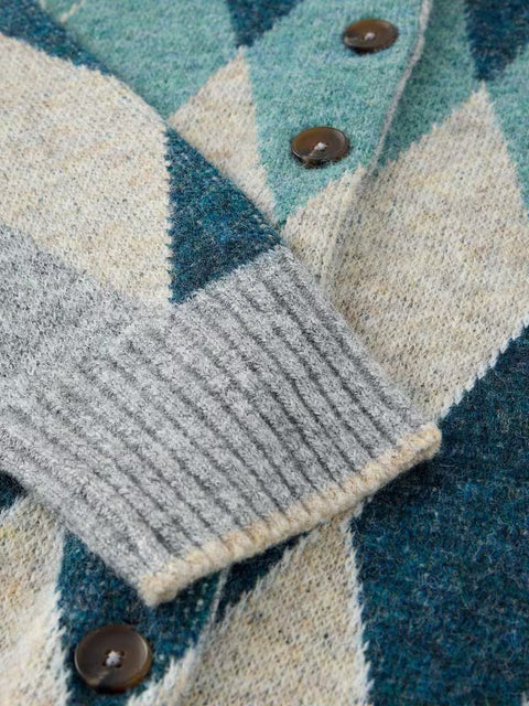 White Stuff Argyle Check Blue Multi Cardi