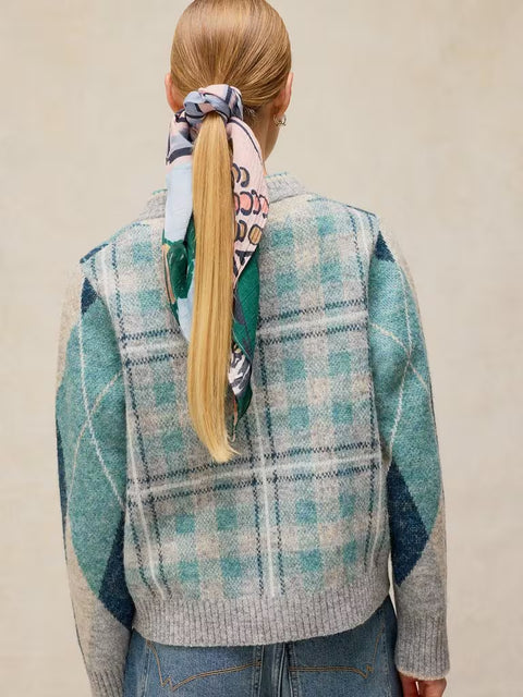 White Stuff Argyle Check Blue Multi Cardi