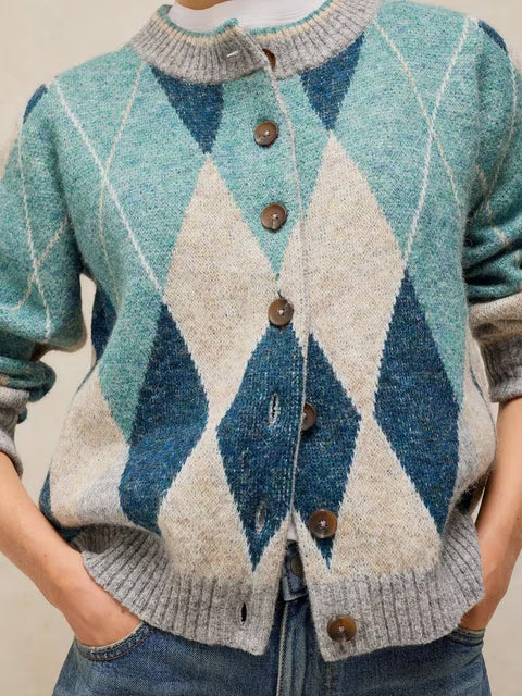 White Stuff Argyle Check Blue Multi Cardi