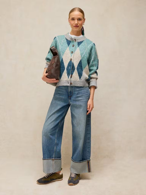 White Stuff Argyle Check Blue Multi Cardi