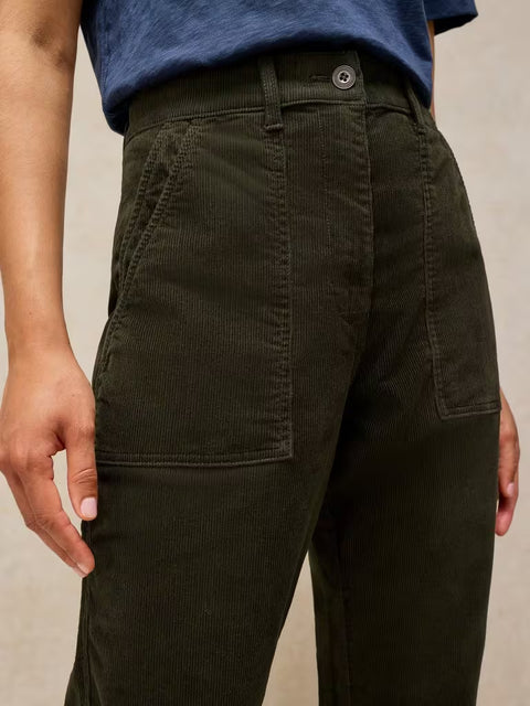 White Stuff Twister Cord Trousers Short Khaki Green