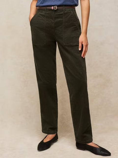 White Stuff Twister Cord Trousers Short Khaki Green