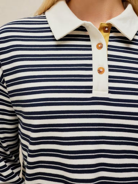 White Stuff Riley Navy Multi Long Sleeve Rugby