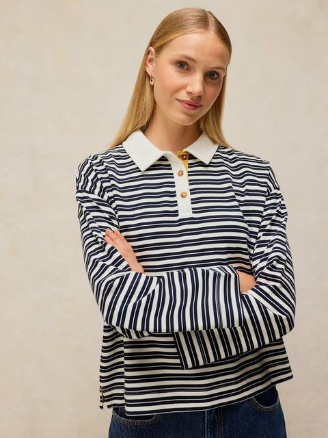 White Stuff Riley Navy Multi Long Sleeve Rugby