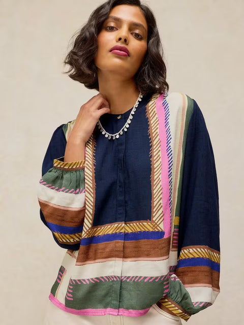 White Stuff Lana Navy Print Top