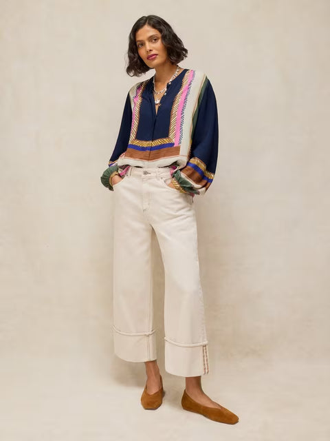 White Stuff Lana Navy Print Top