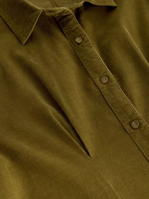 White Stuff Ellie Khaki Green Cord Pleated Dress