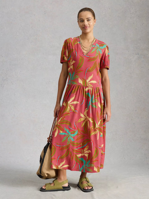 White Stuff Leah Jersey Dress 445587 Pink Print