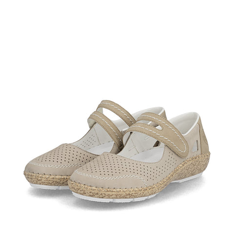 Rieker 44885-40 Beige Womens Casual Comfort Touch Fastening Leather Shoes