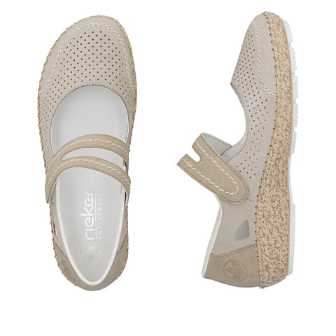 Rieker 44885-40 Beige Womens Casual Comfort Touch Fastening Leather Shoes
