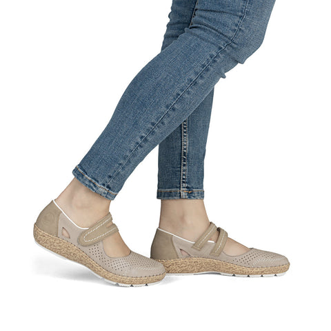 Rieker 44885-40 Beige Womens Casual Comfort Touch Fastening Leather Shoes