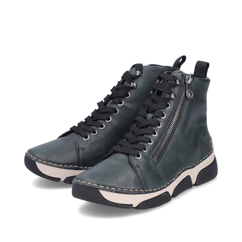 Rieker 45920-54 Tanne Green Womens Comfy Lace and Zip Ankle Boots
