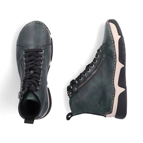 Rieker 45920-54 Tanne Green Womens Comfy Lace and Zip Ankle Boots