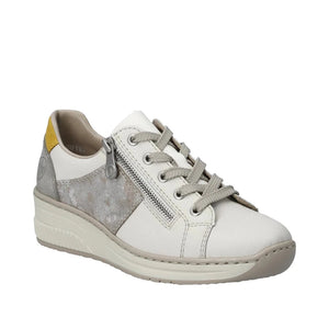 Rieker 48700-80 Off White Rose Metallic Womens Casual Comfort Lace/Zip Up Shoes