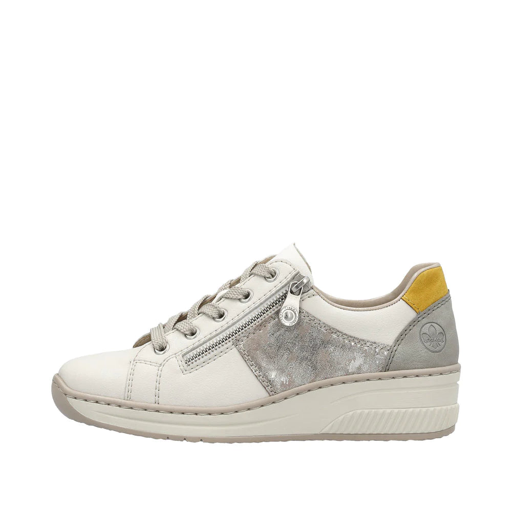 Rieker 48700 80 Off White Rose Metallic Womens Casual Comfort Lace Zip Up Shoes