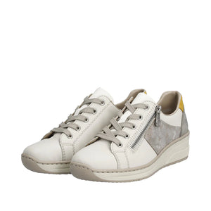 Rieker 48700-80 Off White Rose Metallic Womens Casual Comfort Lace/Zip Up Shoes