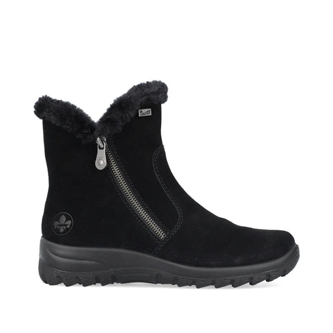 Rieker L7162-00 Black Womens Water Resistant Warm Lining Casual Comfort Zip Up Ankle Boots