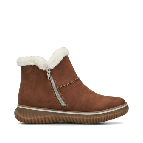 Rieker 74260-25 Brown Womens Water Resistant Warm Lining Casual Comfort Zip Up Ankle Boots