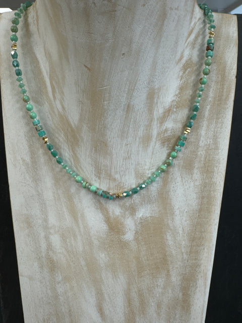Hot Tomato Stone & Crystal String Necklace- Turquoise/Gold