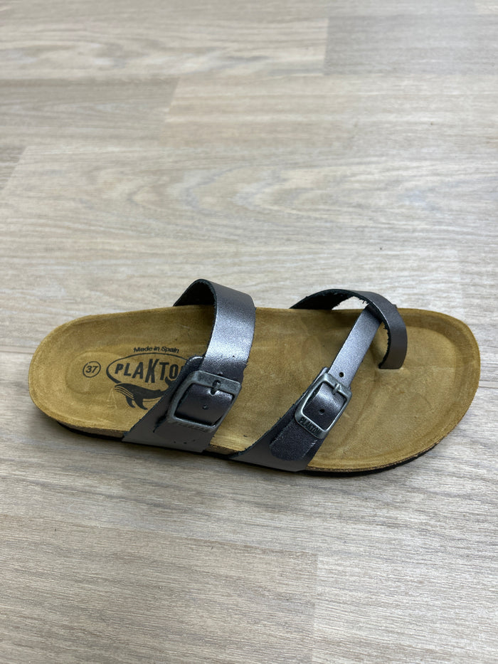 Plakton 181032 Laminado Anthracite Grey Womens Casual Comfort Leather Sandals
