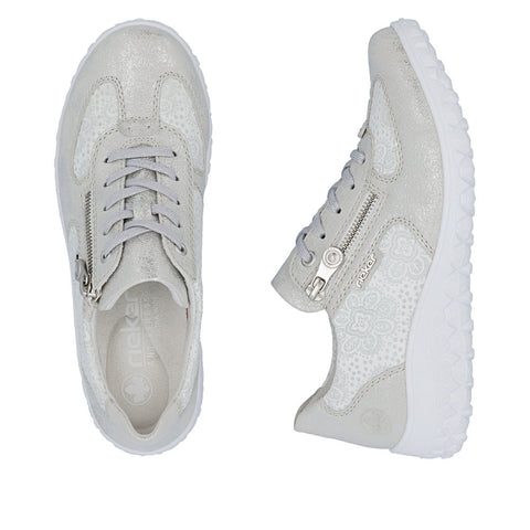 Rieker 59501-90 Silver Platinum Womens Casual Comfort Lace Up Zip Up Wide Fit Shoes