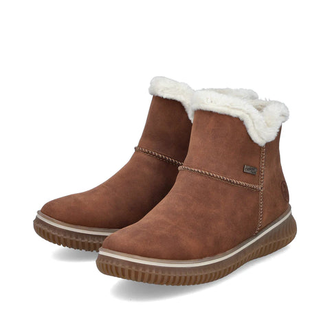 Rieker 74260-25 Brown Womens Water Resistant Warm Lining Casual Comfort Zip Up Ankle Boots