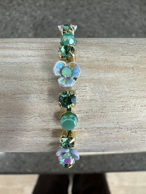 Hot Tomato Flower Chain Bracelet with Extender - Cambridge Blue / Airforce Opal
