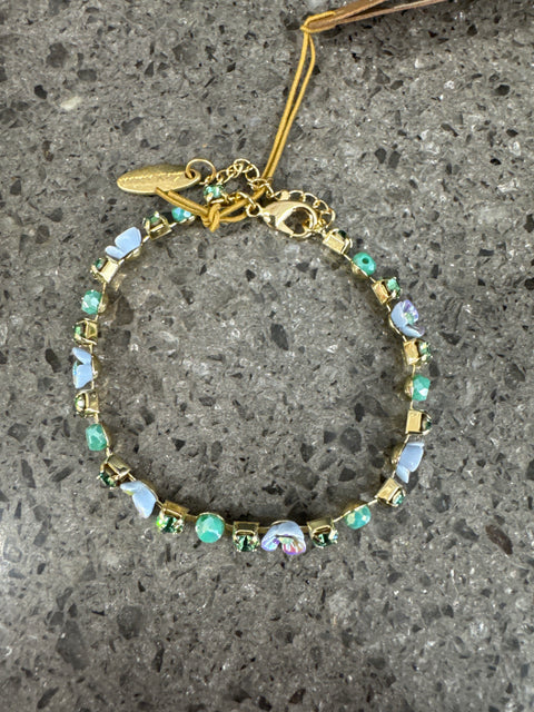 Hot Tomato Flower Chain Bracelet with Extender - Cambridge Blue / Airforce Opal