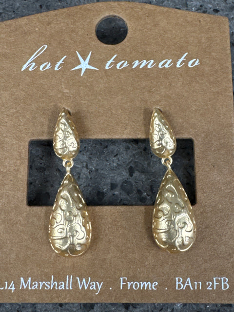 Hot Tomato Eastern Promise Drop Earrings- Matte Gold