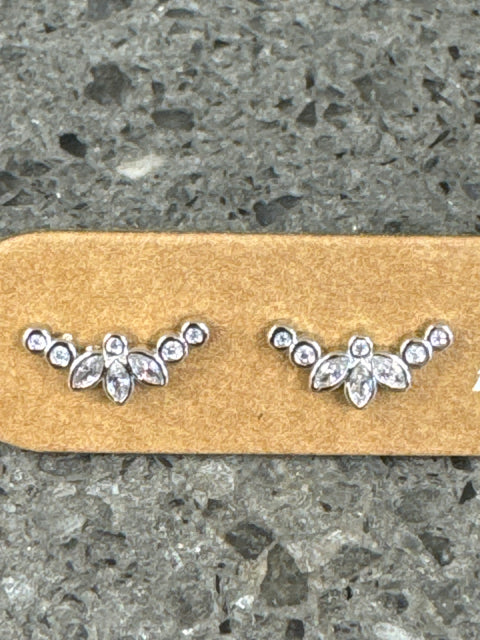 E - Floral Spray Studs - Cubic Zirconia - Brass W/Rhodium Fi