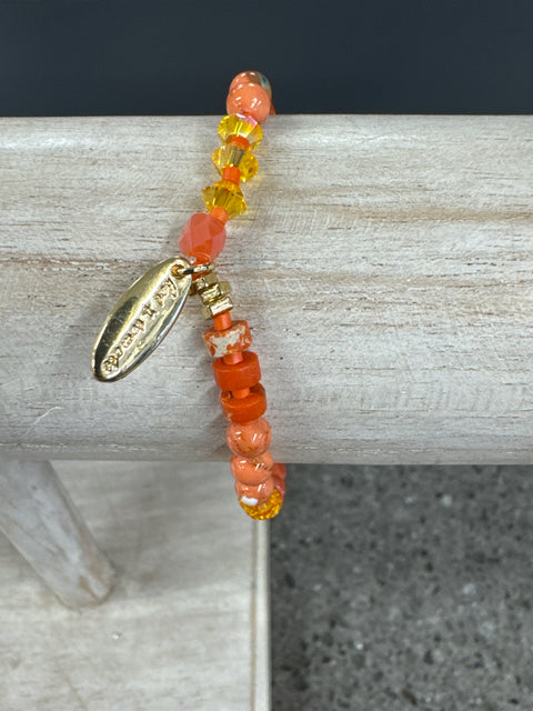 Hot Tomato Bracelet with Stone & Crystal String - Coral/Gold