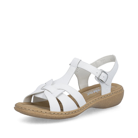Rieker 61853-80 White Womens Casual Comfort Slingback Leather Sandals
