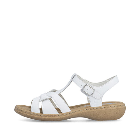 Rieker 61853-80 White Womens Casual Comfort Slingback Leather Sandals