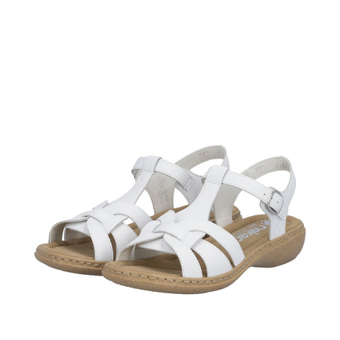 Rieker 61853-80 White Womens Casual Comfort Slingback Leather Sandals
