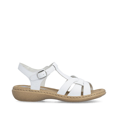 Rieker 61853-80 White Womens Casual Comfort Slingback Leather Sandals