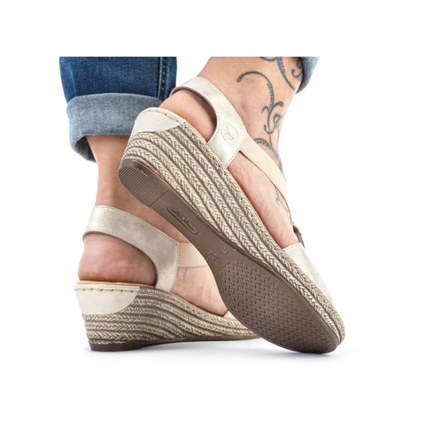 Rieker 624H6-60 Beige Womens Casual Comfort Slingback Wedge Sandals