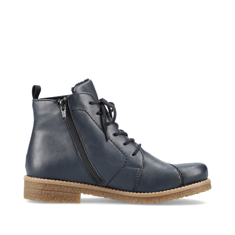 Rieker 73500-14 Blue Womens Casual Comfort Zip Up Leather Ankle Boots