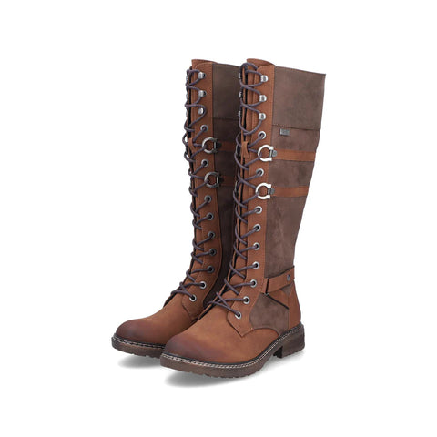 Rieker 94732-25 Brown Womens Lace Up Zip Up Knee High Boots