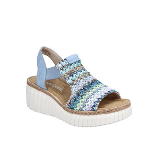Rieker 69172-91 Blue Womens Stylish Knitted Textile Upper Wedge Sandals