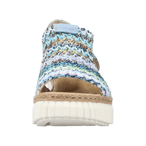 Rieker 69172-91 Blue Womens Stylish Knitted Textile Upper Wedge Sandals